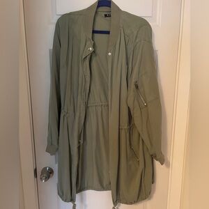 Olive green trench length bomber utility jacket 2X